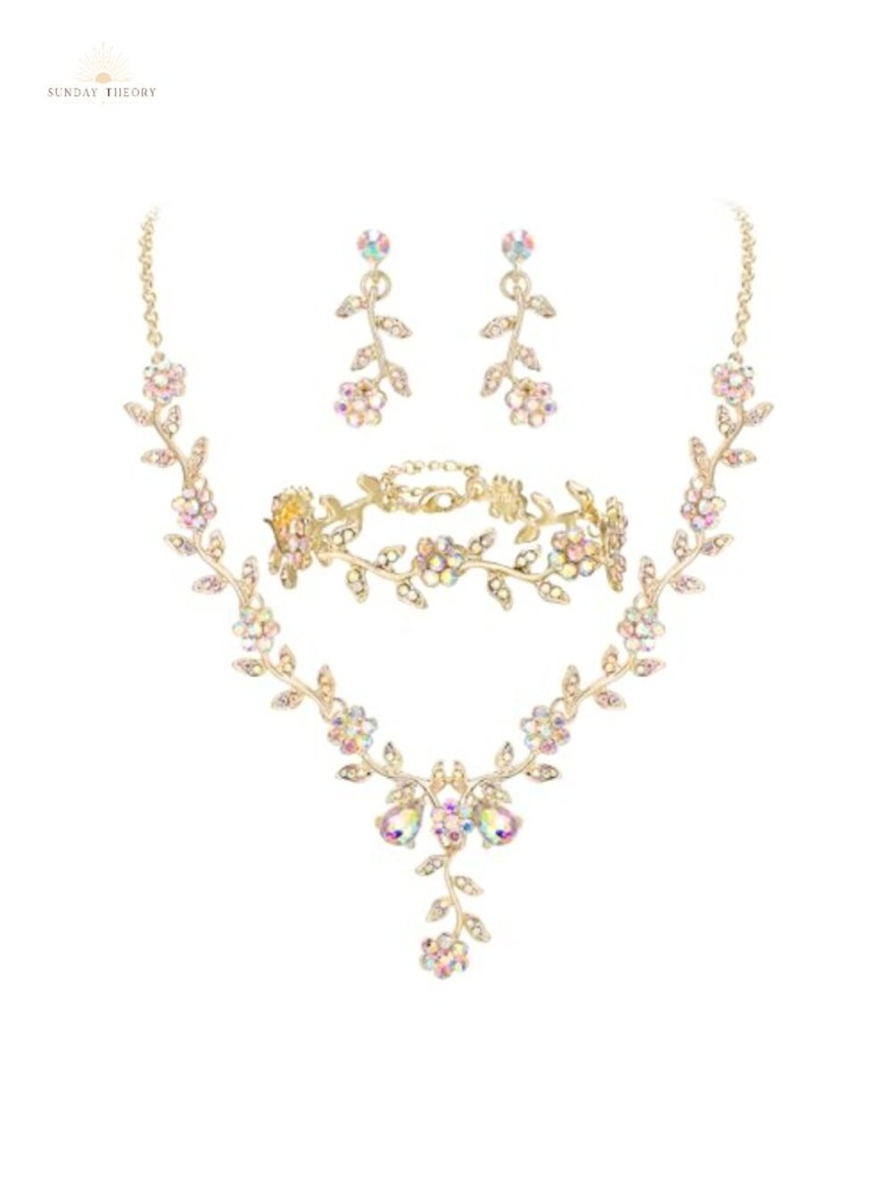 Crystal Gold-Plated Bridal Jewelry Set Necklace Earrings Bracelet